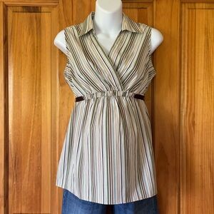 Motherhood Maternity Striped Sleeveless Maternity Blouse in Cream, Brown, Green